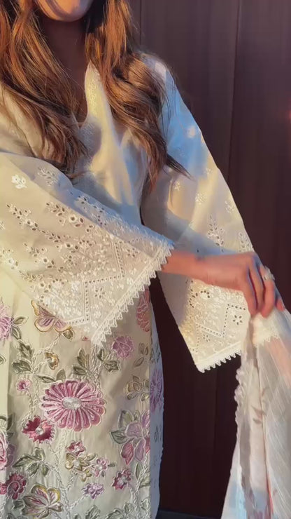 BE-373 – Designer Farsi Salwar Suit (3-Piece Set) - White